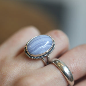 Custom Blue Lace Agate Boho Ring - .925 Sterling Silver