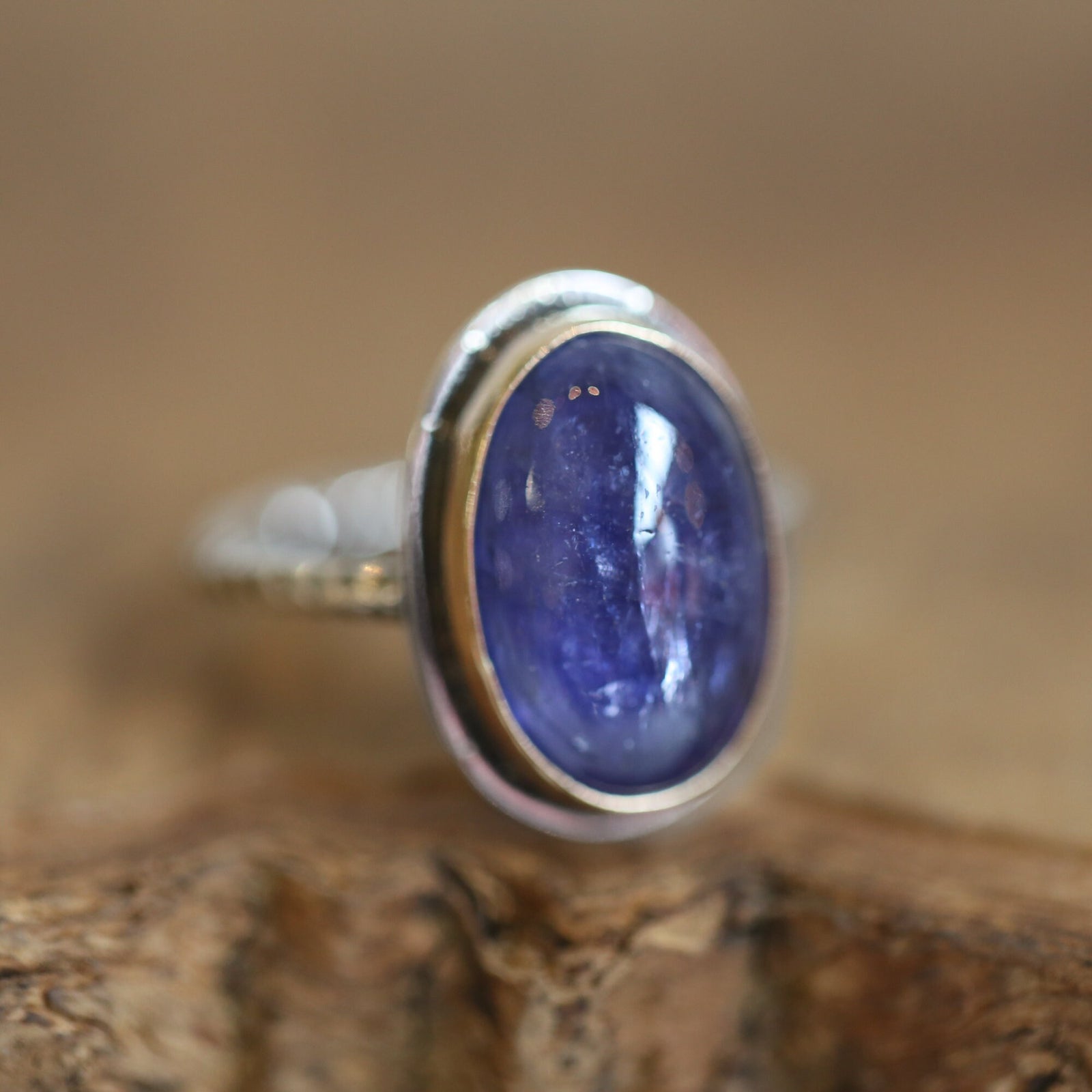 Tanzanite and Gold Ring - Size 10 - Gold and Silver Ring - Natural Tanzanite