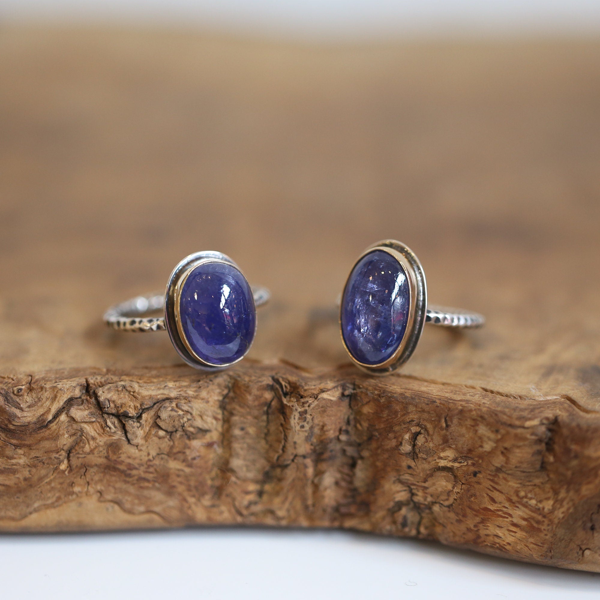Tanzanite and Gold Ring - Size 10 - Gold and Silver Ring - Natural Tanzanite
