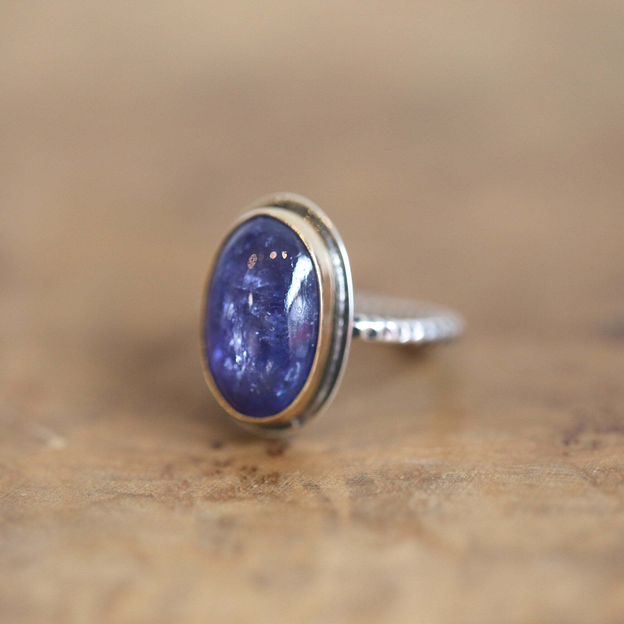 Tanzanite and Gold Ring - Size 10 - Gold and Silver Ring - Natural Tanzanite