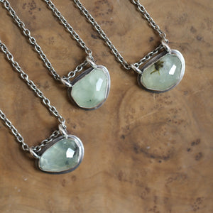 Prehnite Hanging Rock Pendant - Green Prehnite Pendant - Prehnite Necklace - Sterling Silver