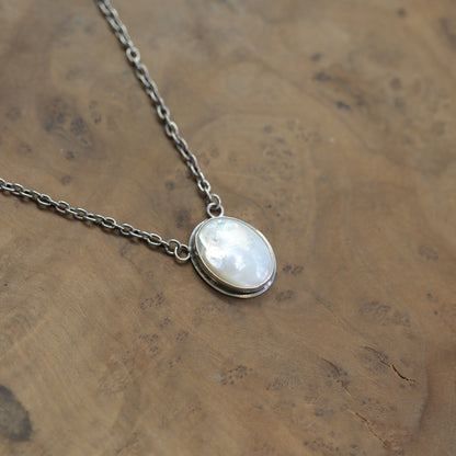 Mother of Pearl Pendant Necklace - Sterling Silver Chain, Silversmith