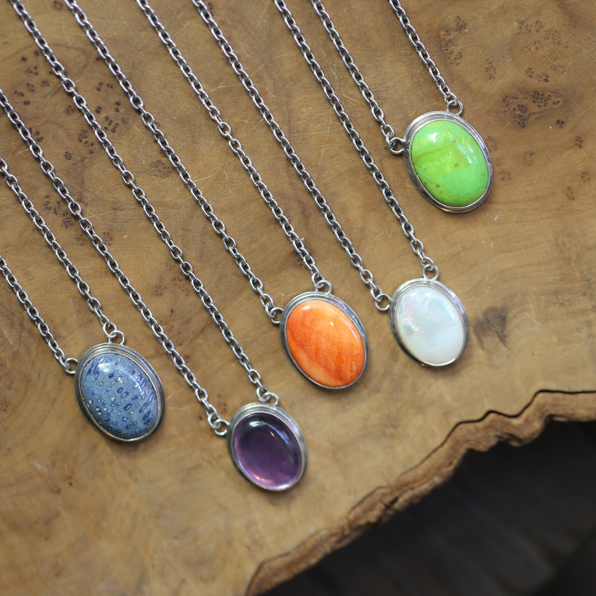 Mother of Pearl Pendant Necklace - Sterling Silver Chain, Silversmith
