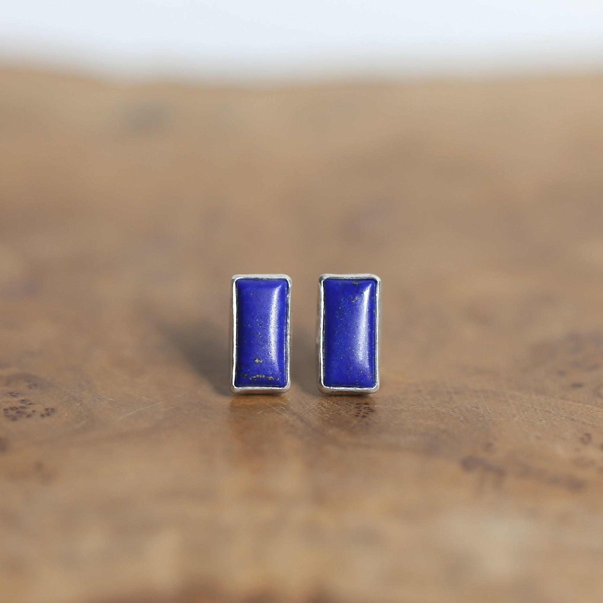 Lapis Lazuli Posts - .925 Sterling Silver - Silversmith Earrings - Modern Lapis Earrings - Lapis Studs