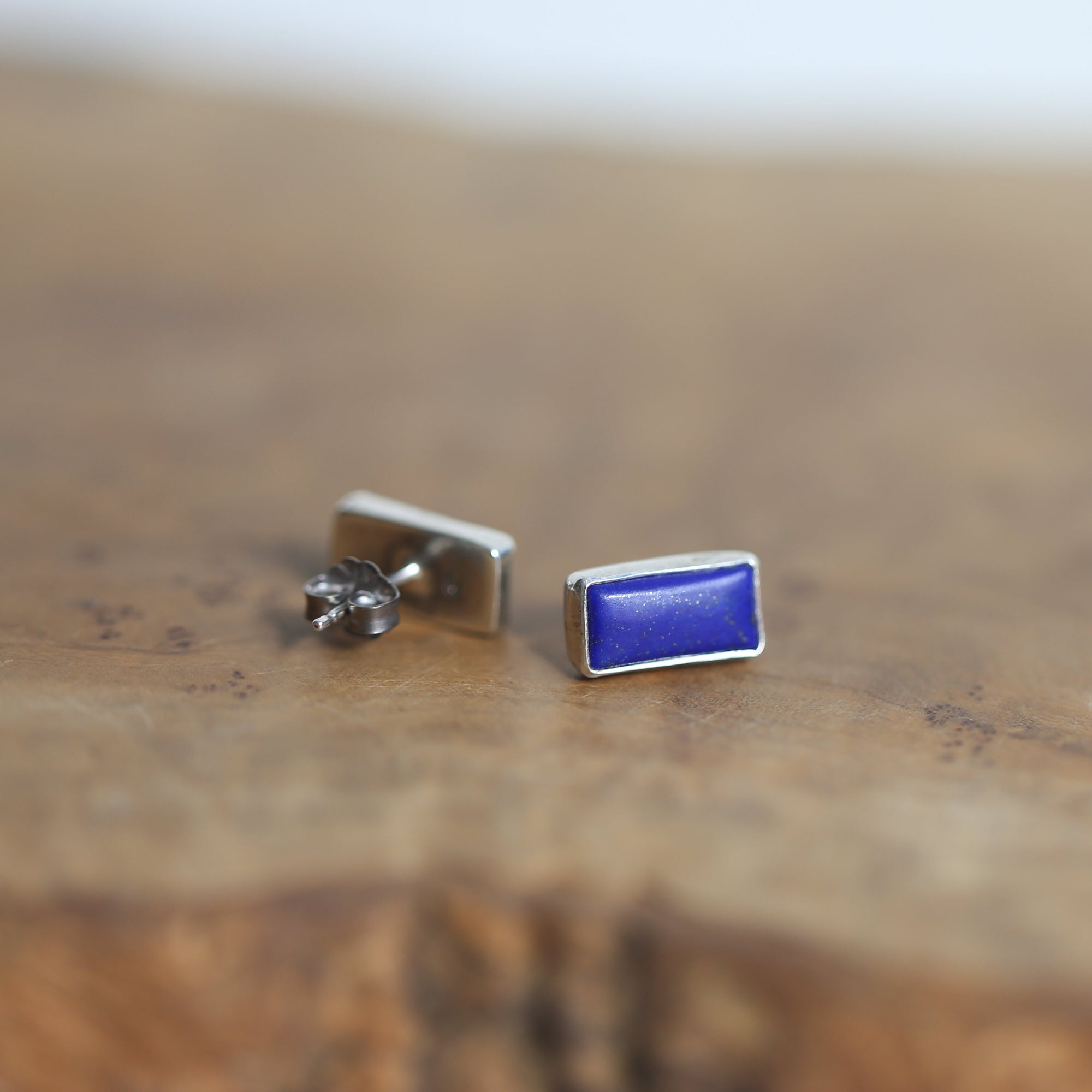 Lapis Lazuli Posts - .925 Sterling Silver - Silversmith Earrings - Modern Lapis Earrings - Lapis Studs
