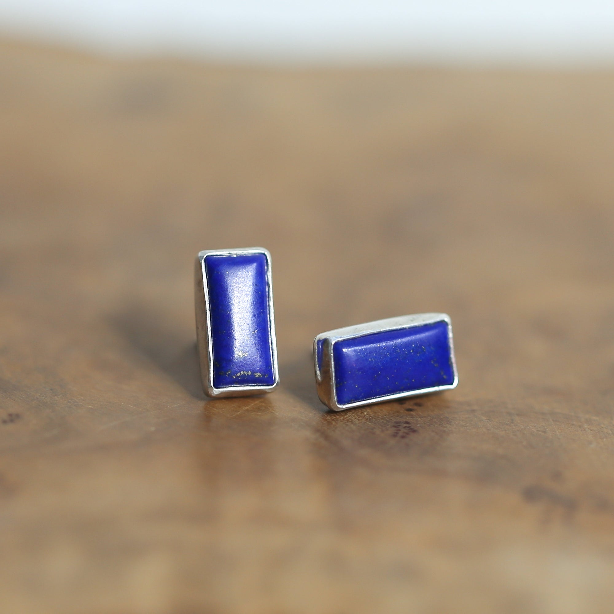 Lapis Lazuli Posts - .925 Sterling Silver - Silversmith Earrings - Modern Lapis Earrings - Lapis Studs