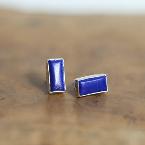 Lapis Lazuli Posts - .925 Sterling Silver - Silversmith Earrings - Modern Lapis Earrings - Lapis Studs