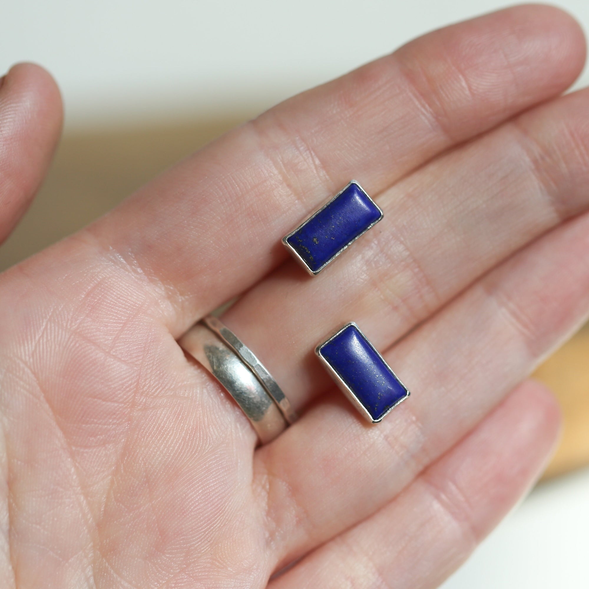 Lapis Lazuli Posts - .925 Sterling Silver - Silversmith Earrings - Modern Lapis Earrings - Lapis Studs
