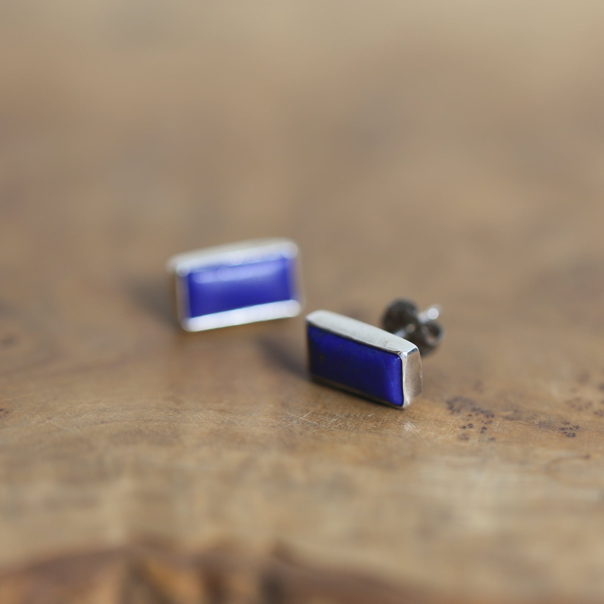 Lapis Lazuli Posts - .925 Sterling Silver - Silversmith Earrings - Modern Lapis Earrings - Lapis Studs
