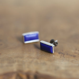 Lapis Lazuli Posts - .925 Sterling Silver - Silversmith Earrings - Modern Lapis Earrings - Lapis Studs