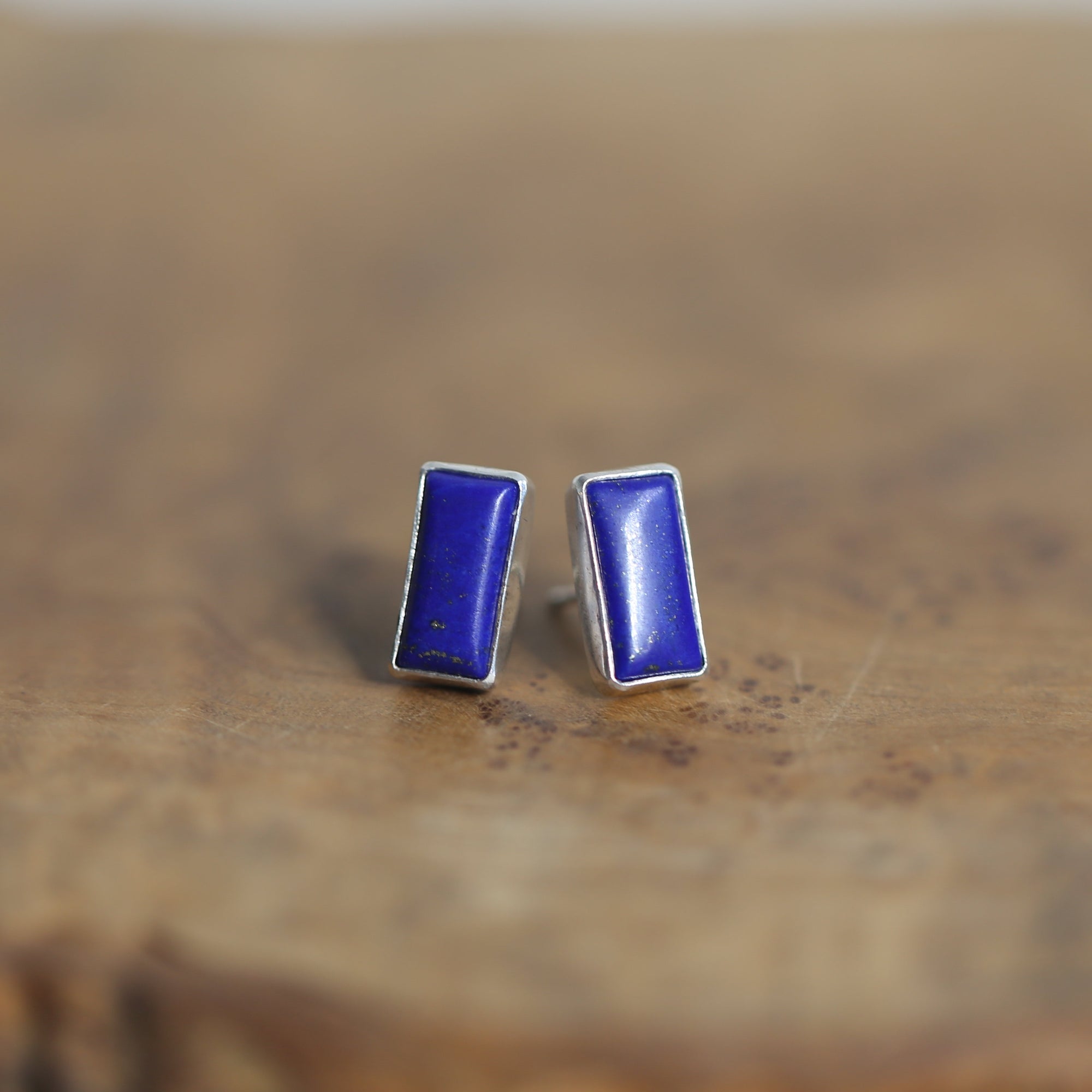 Lapis Lazuli Posts - .925 Sterling Silver - Silversmith Earrings - Modern Lapis Earrings - Lapis Studs
