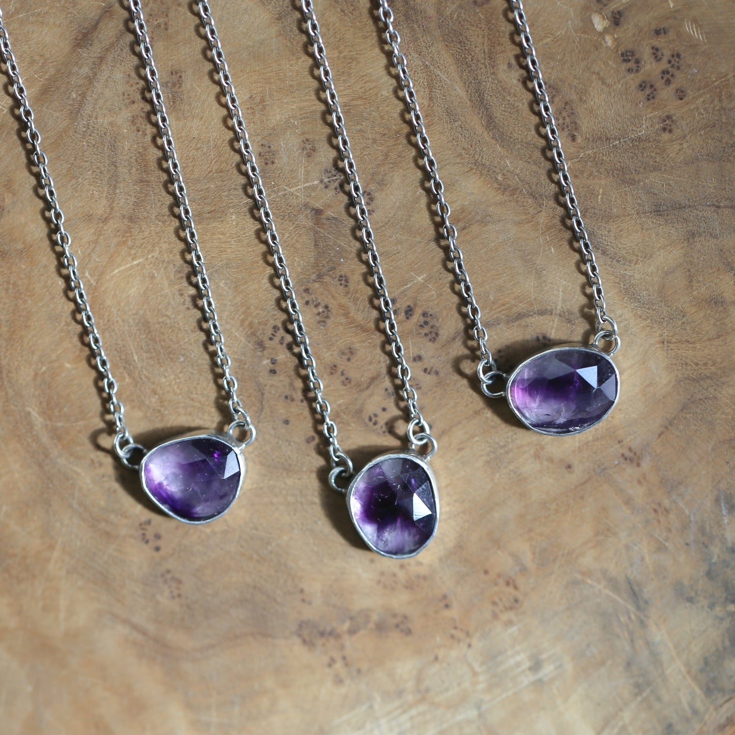 Trapiche Amethyst Sterling Silver Necklace - Rose Cut Purple Pendant