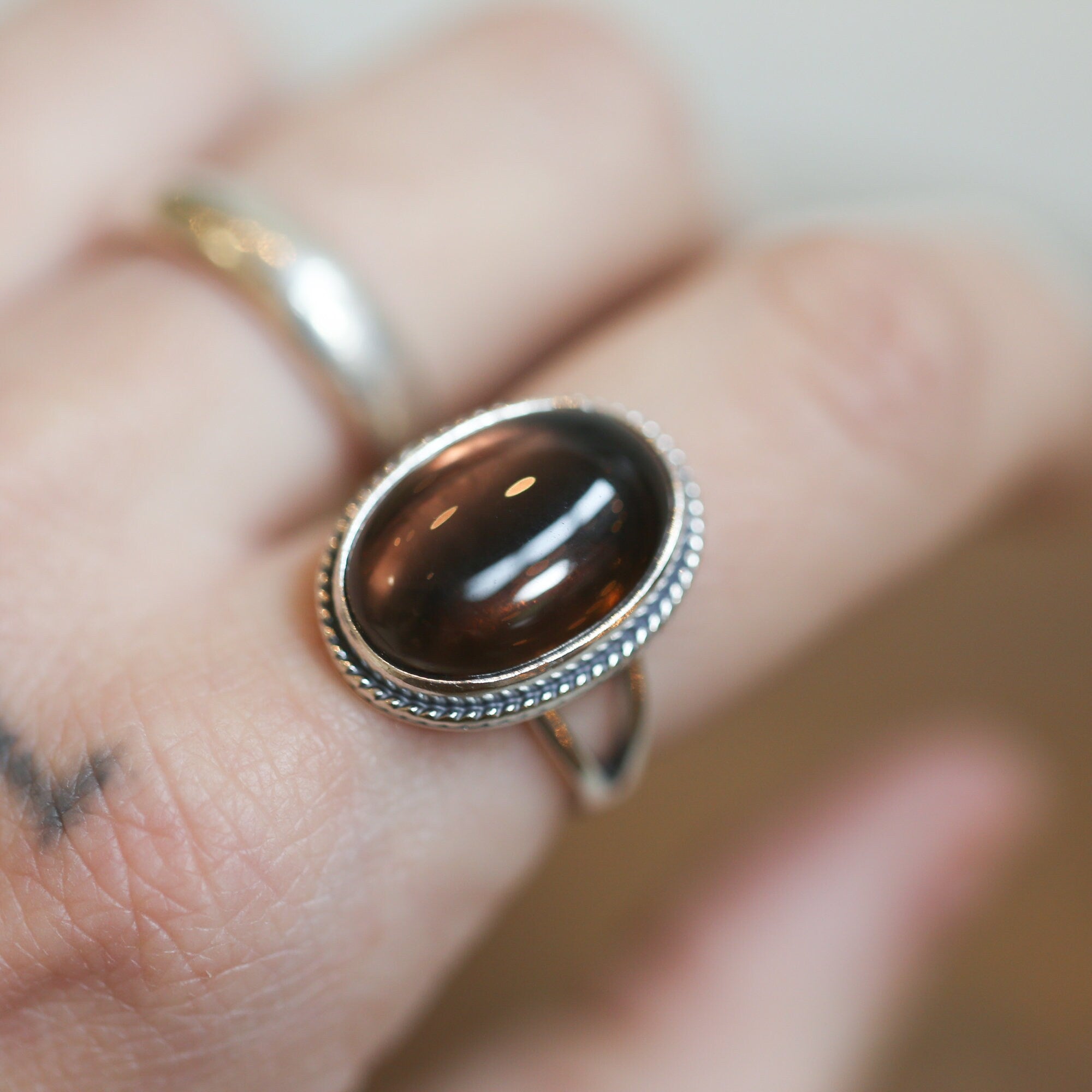 Smoky Quartz Boho Ring - Smoky Quartz Ring - Southwest Ring - .925 Sterling Silver - Silversmith