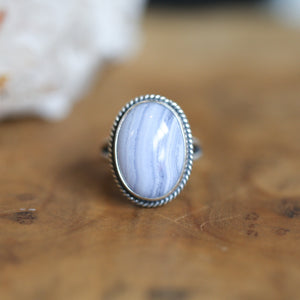 Custom Blue Lace Agate Boho Ring - .925 Sterling Silver