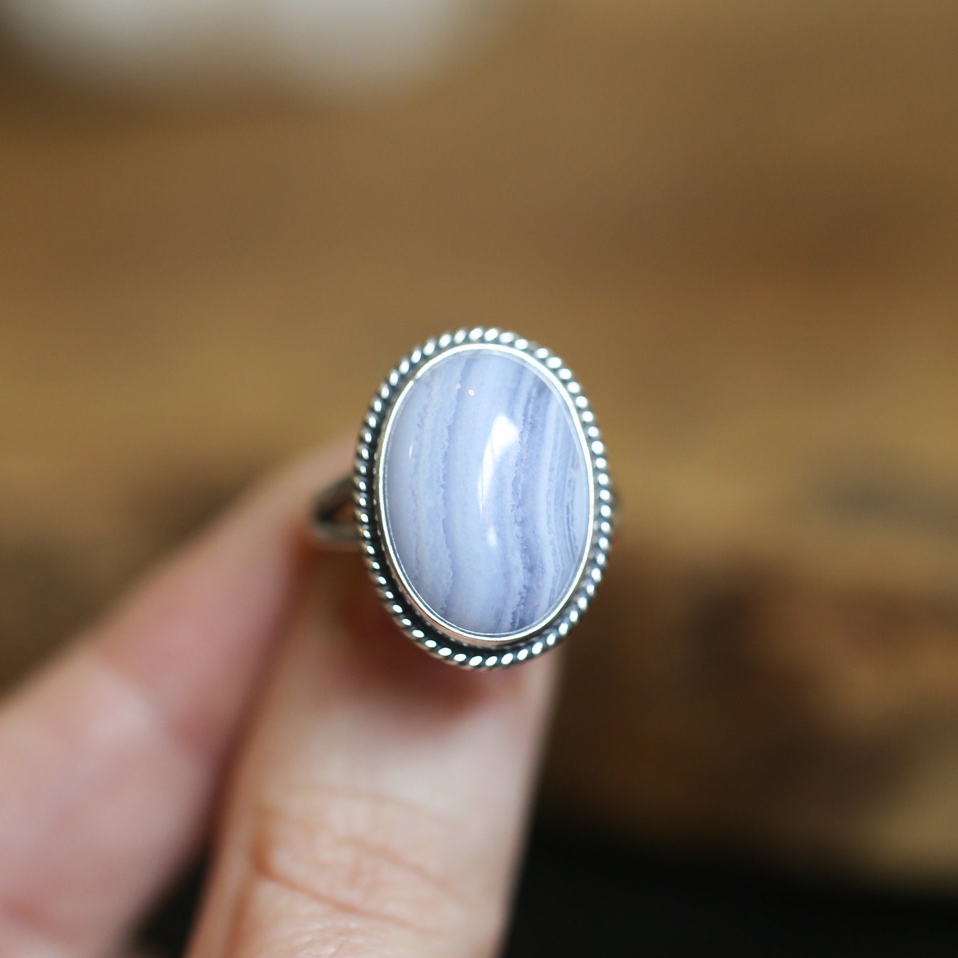 Custom Blue Lace Agate Boho Ring - .925 Sterling Silver