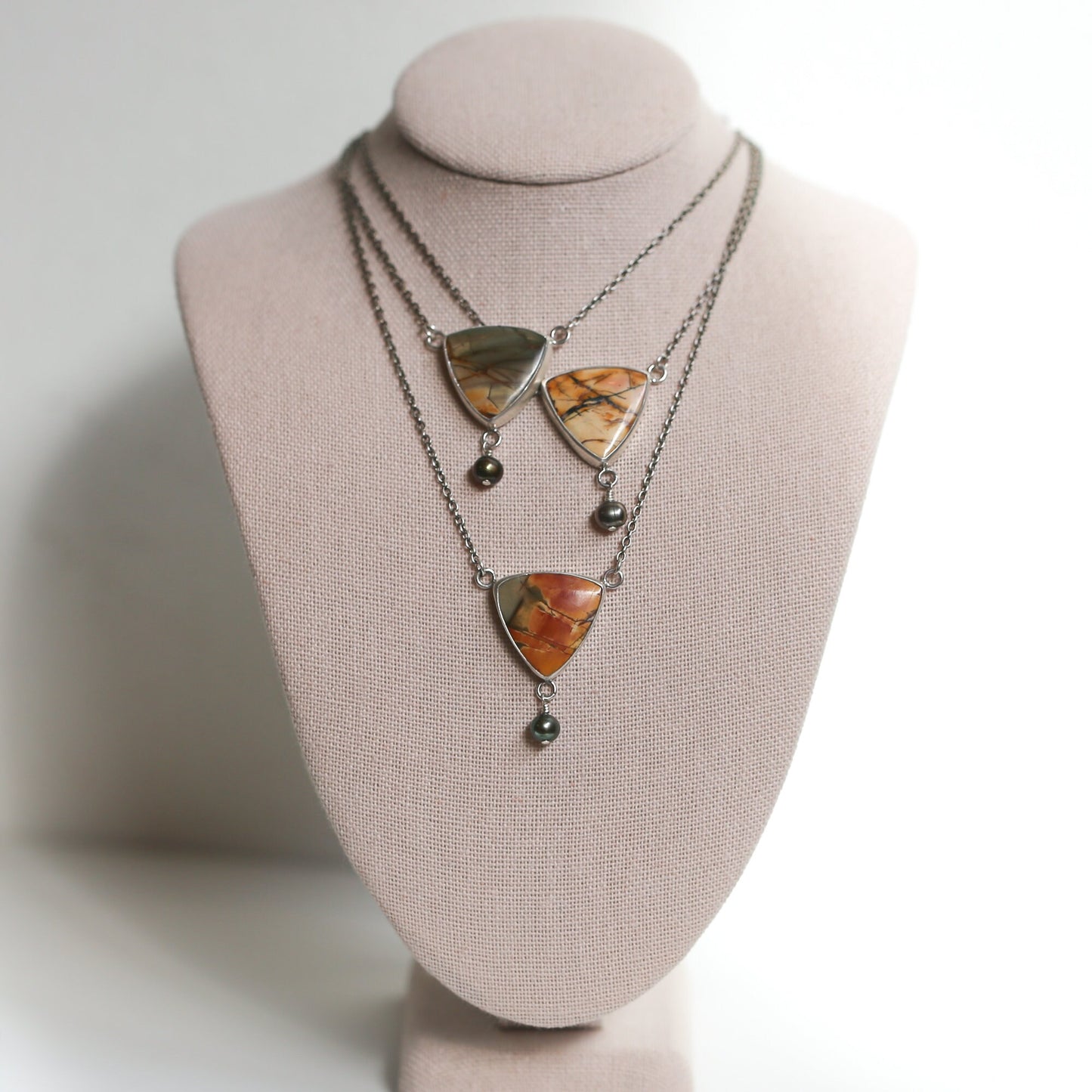 Red Creek Jasper Y Necklace – Sterling Silver, Freshwater Pearl