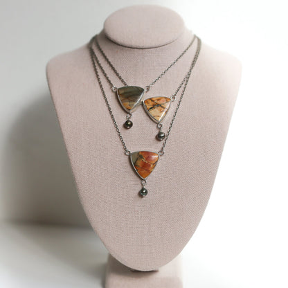 Red Creek Jasper Y Necklace – Sterling Silver, Freshwater Pearl