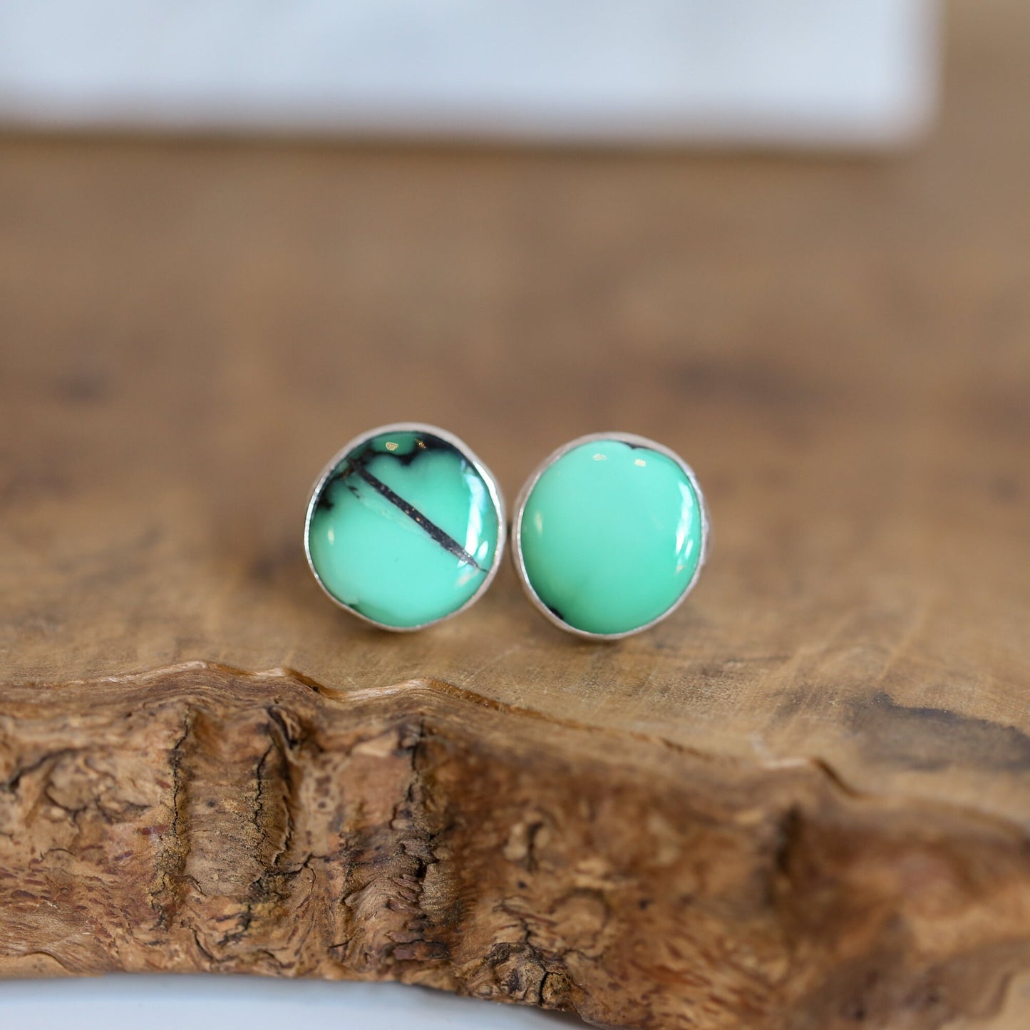 Choose your Emerald Rose Variscite Sterling Silver Post Earrings – 12 CT Pair