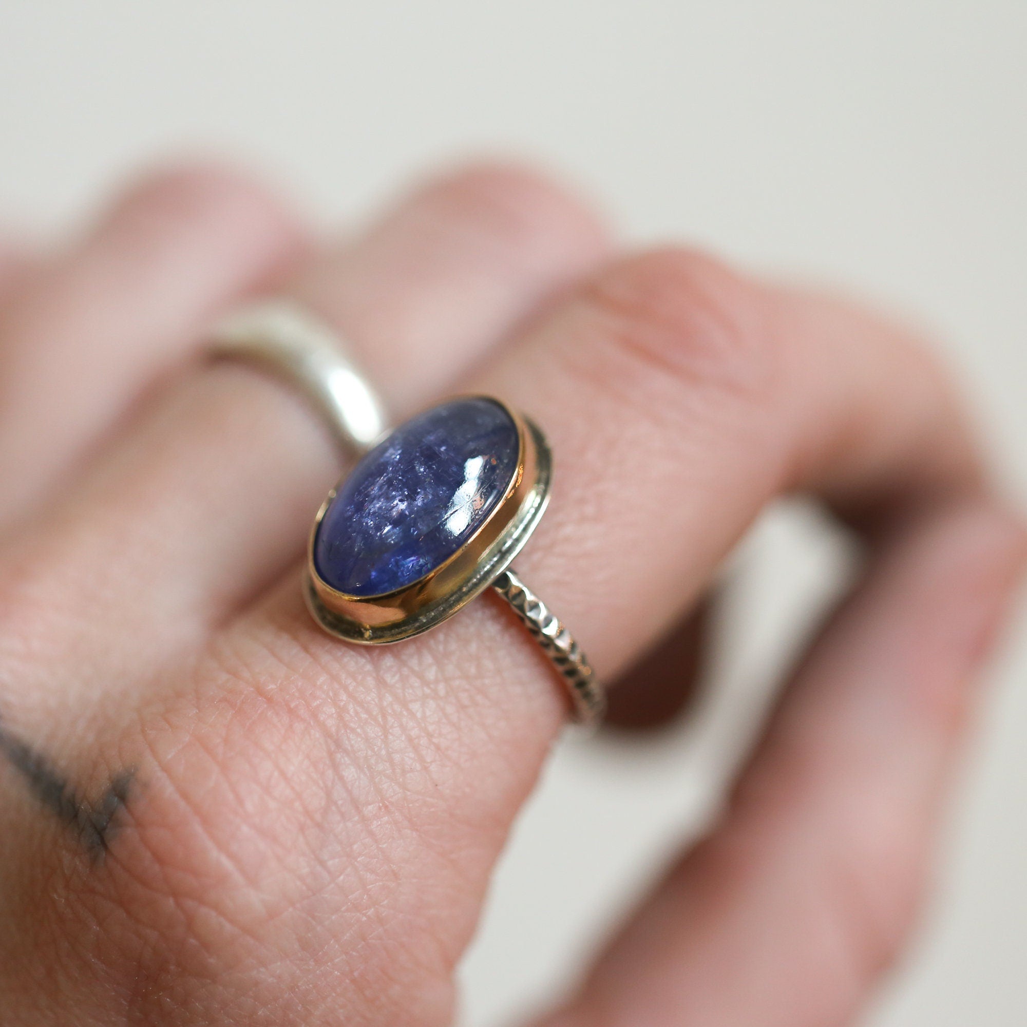 Tanzanite and Gold Ring - Size 10 - Gold and Silver Ring - Natural Tanzanite