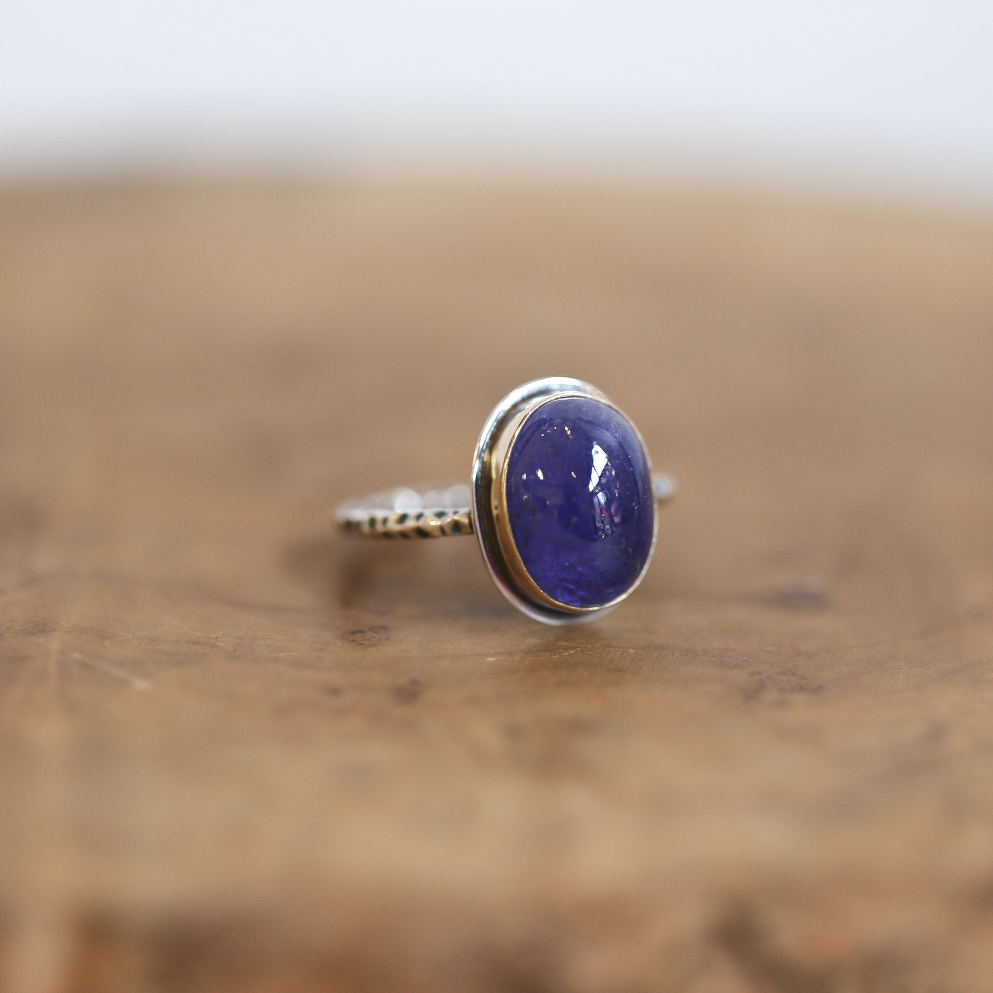 Tanzanite and Gold Ring - Size 10 - Gold and Silver Ring - Natural Tanzanite