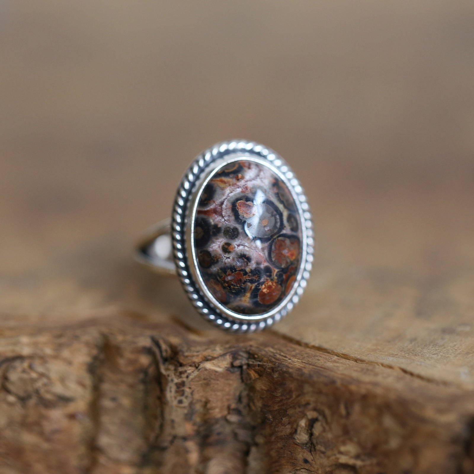 Leopardskin Jasper Sterling Silver Ring – Handmade Boho Statement Ring