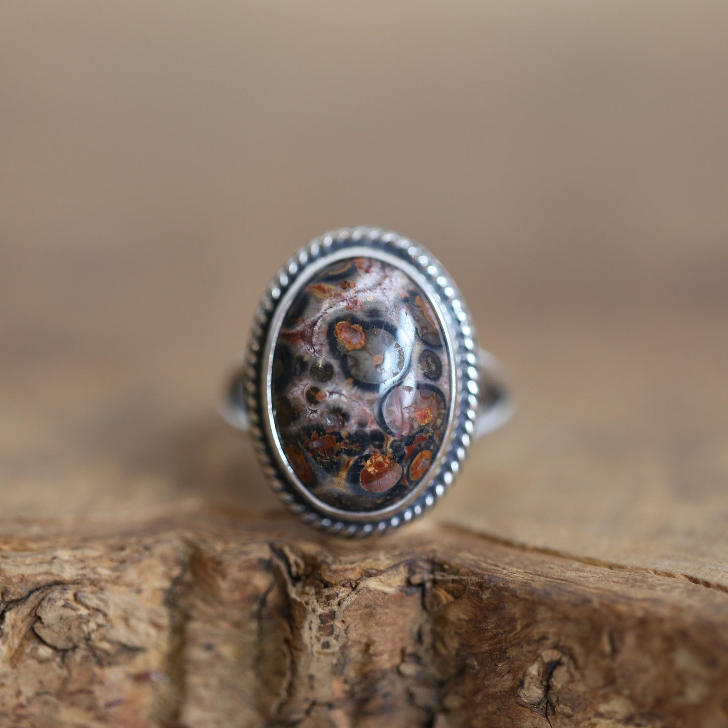 Custom Leopardskin Jasper Sterling Silver Ring – Handmade Boho Statement Ring