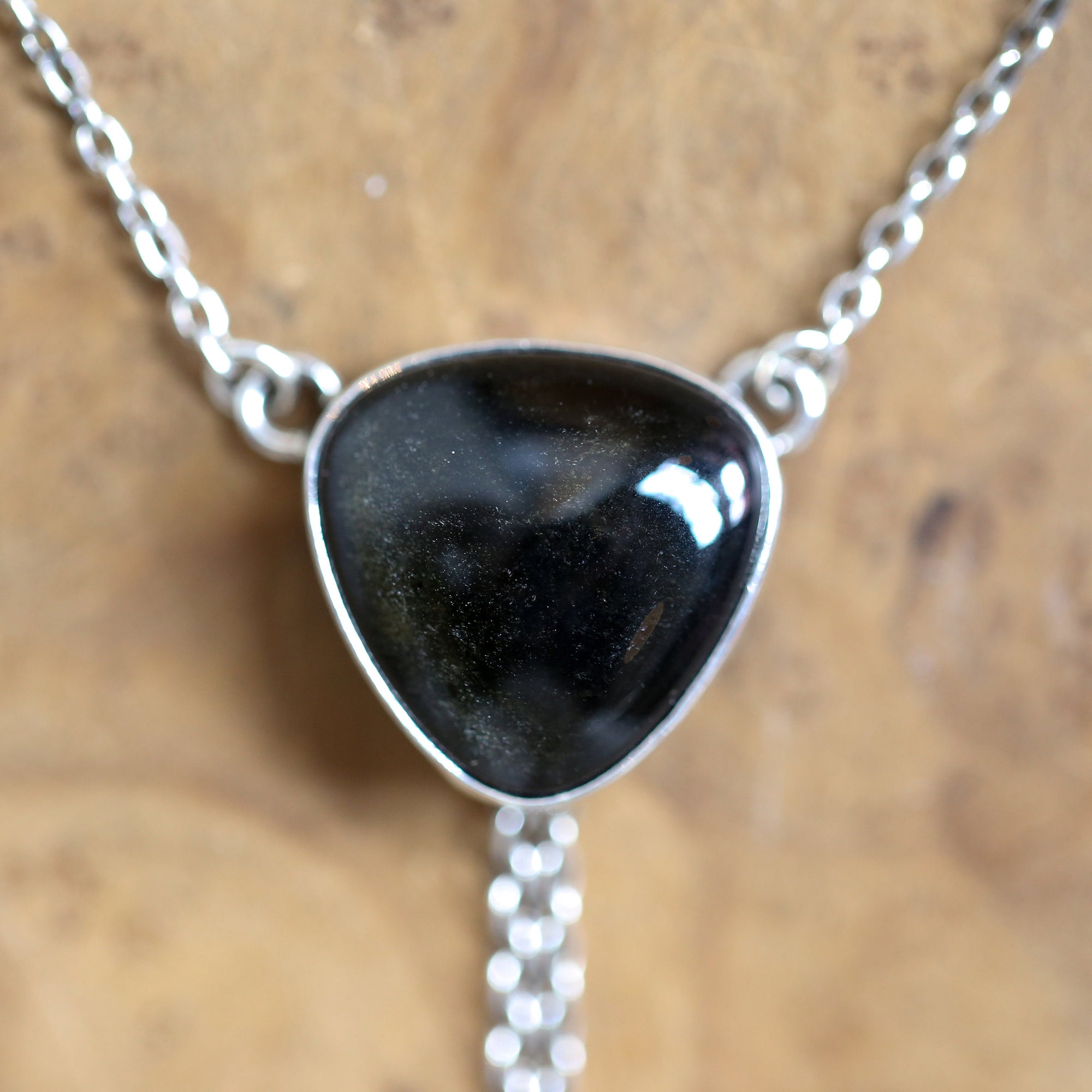 Golden Obsidian Necklace - Obsidian Bolo - Obsidian Lariat - Sterling Silver