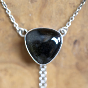 Golden Obsidian Necklace - Obsidian Bolo - Obsidian Lariat - Sterling Silver