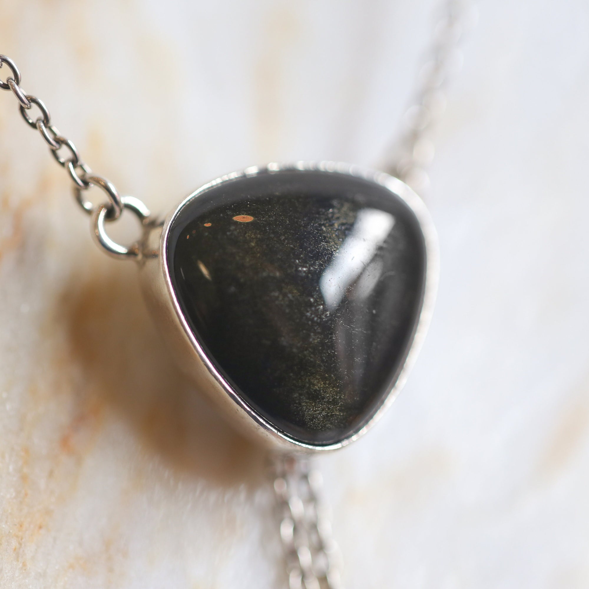 Golden Obsidian Necklace - Obsidian Bolo - Obsidian Lariat - Sterling Silver
