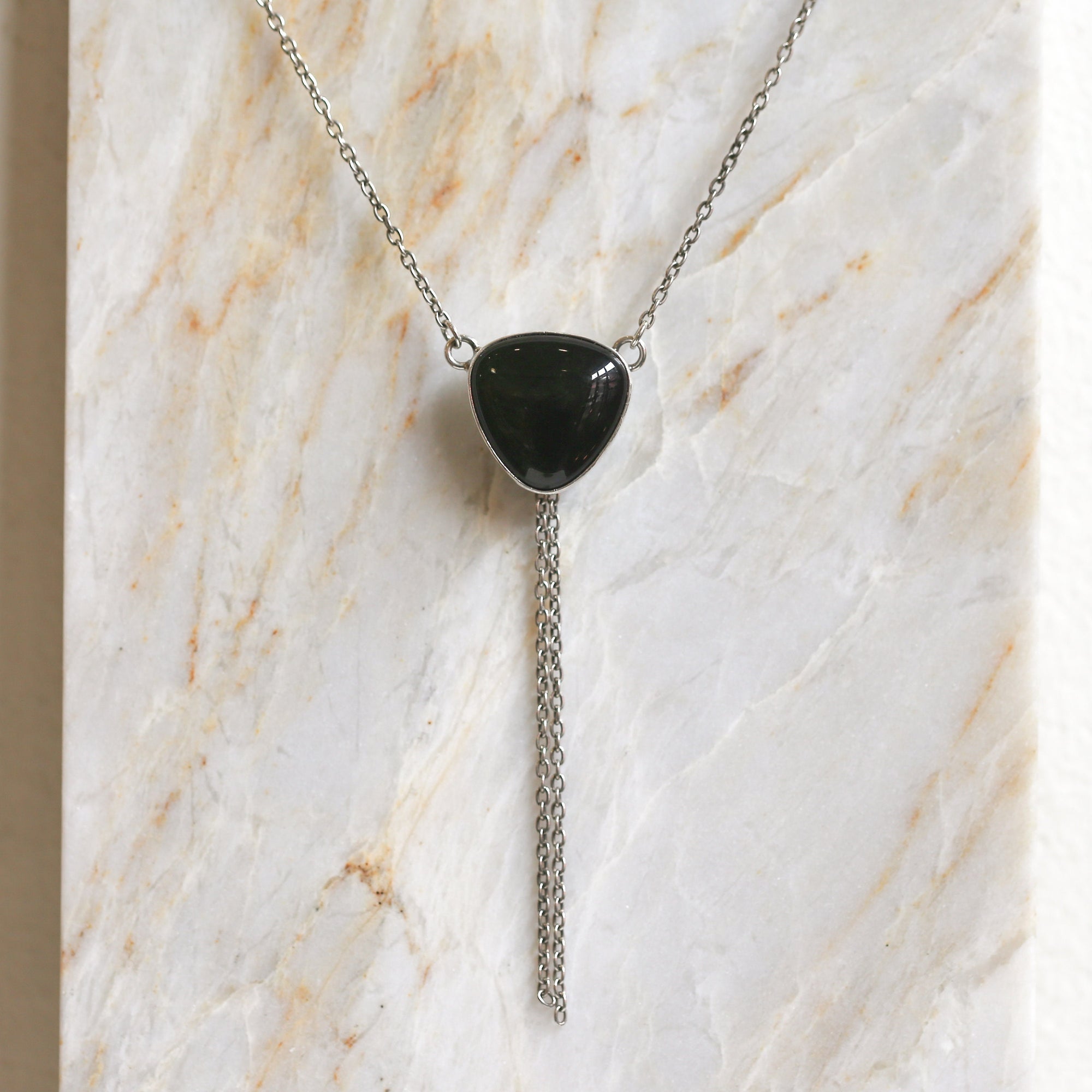 Golden Obsidian Necklace - Obsidian Bolo - Obsidian Lariat - Sterling Silver