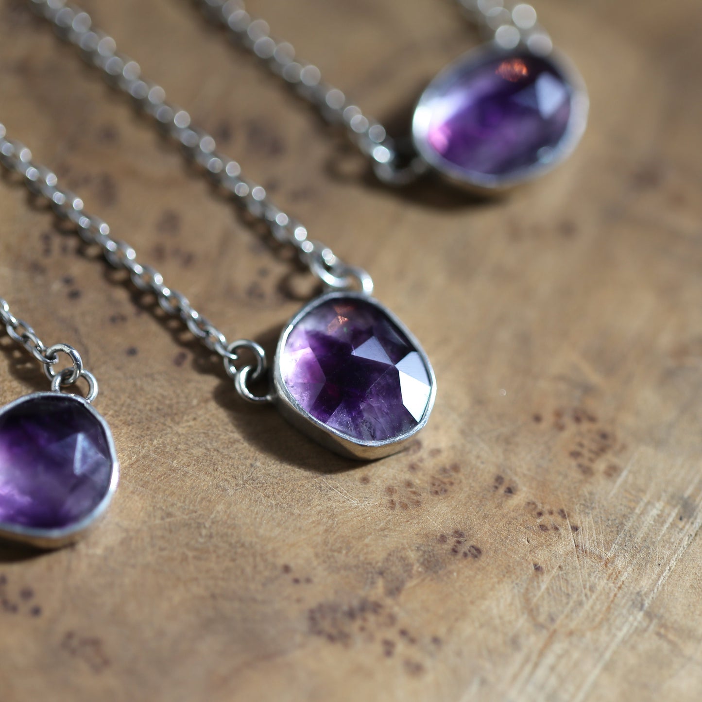 Trapiche Amethyst Sterling Silver Necklace - Rose Cut Purple Pendant