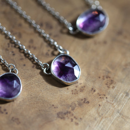 Trapiche Amethyst Sterling Silver Necklace - Rose Cut Purple Pendant