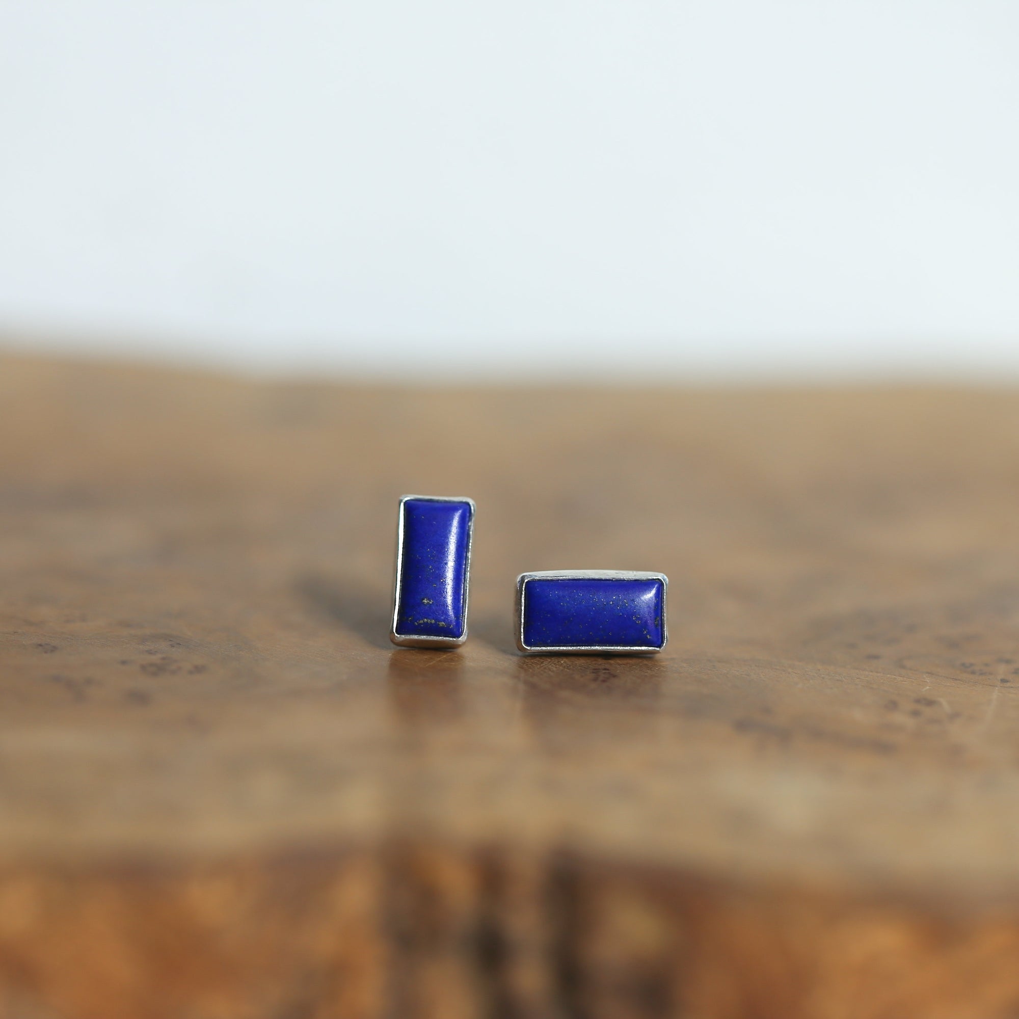 Lapis Lazuli Posts - .925 Sterling Silver - Silversmith Earrings - Modern Lapis Earrings - Lapis Studs