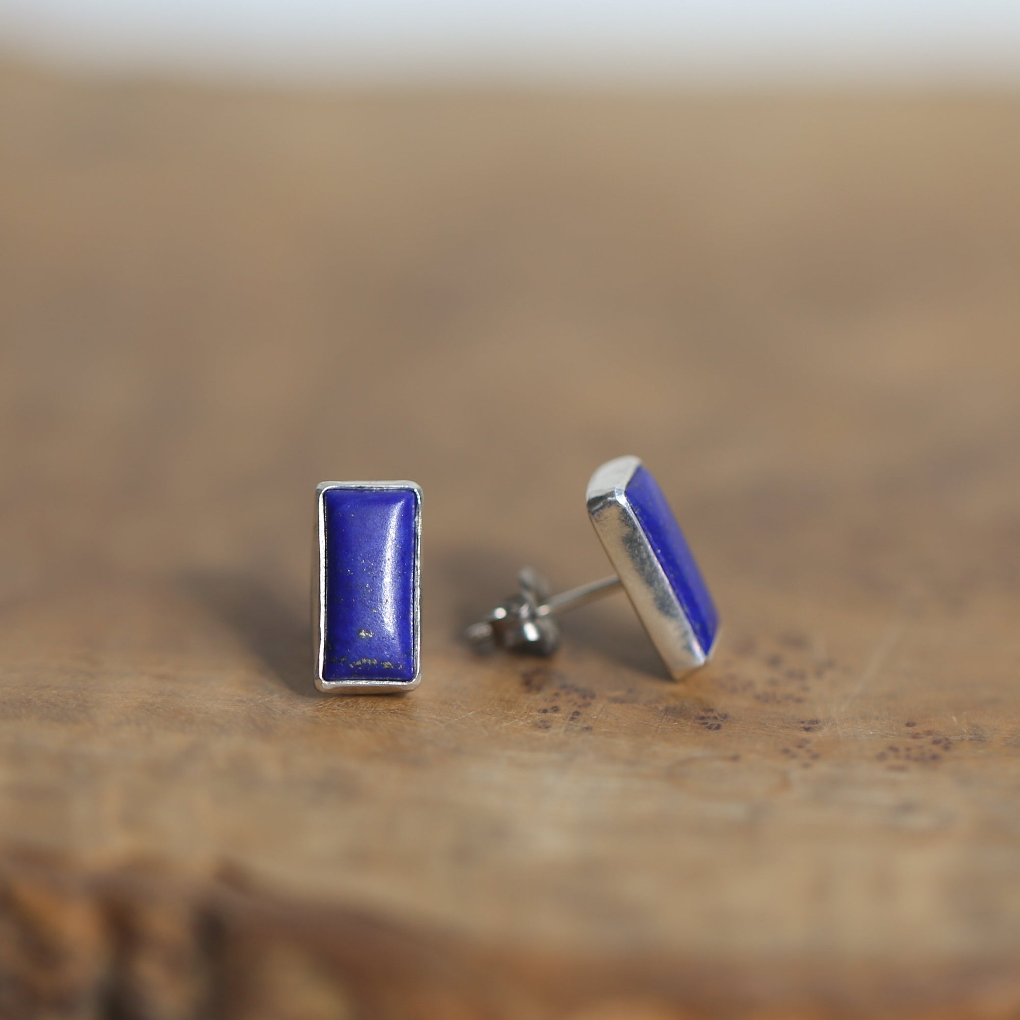 Lapis Lazuli Posts - .925 Sterling Silver - Silversmith Earrings - Modern Lapis Earrings - Lapis Studs