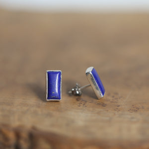Lapis Lazuli Posts - .925 Sterling Silver - Silversmith Earrings - Modern Lapis Earrings - Lapis Studs