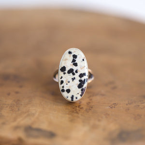 Dalmatian Jasper Ring - Big Spotted Jasper Ring - Black & White Stone Ring - Sterling Silver