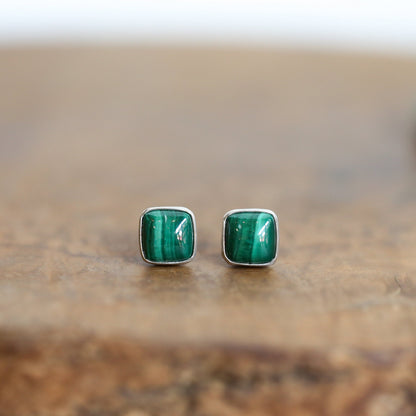 Malachite Square Posts - Malachite Earrings - .925 Sterling Silver - Silversmith - Malachite Studs