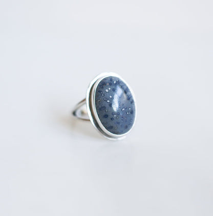 Cornflower Blue Sponge Coral Ring - Sterling Silver Boho Statement