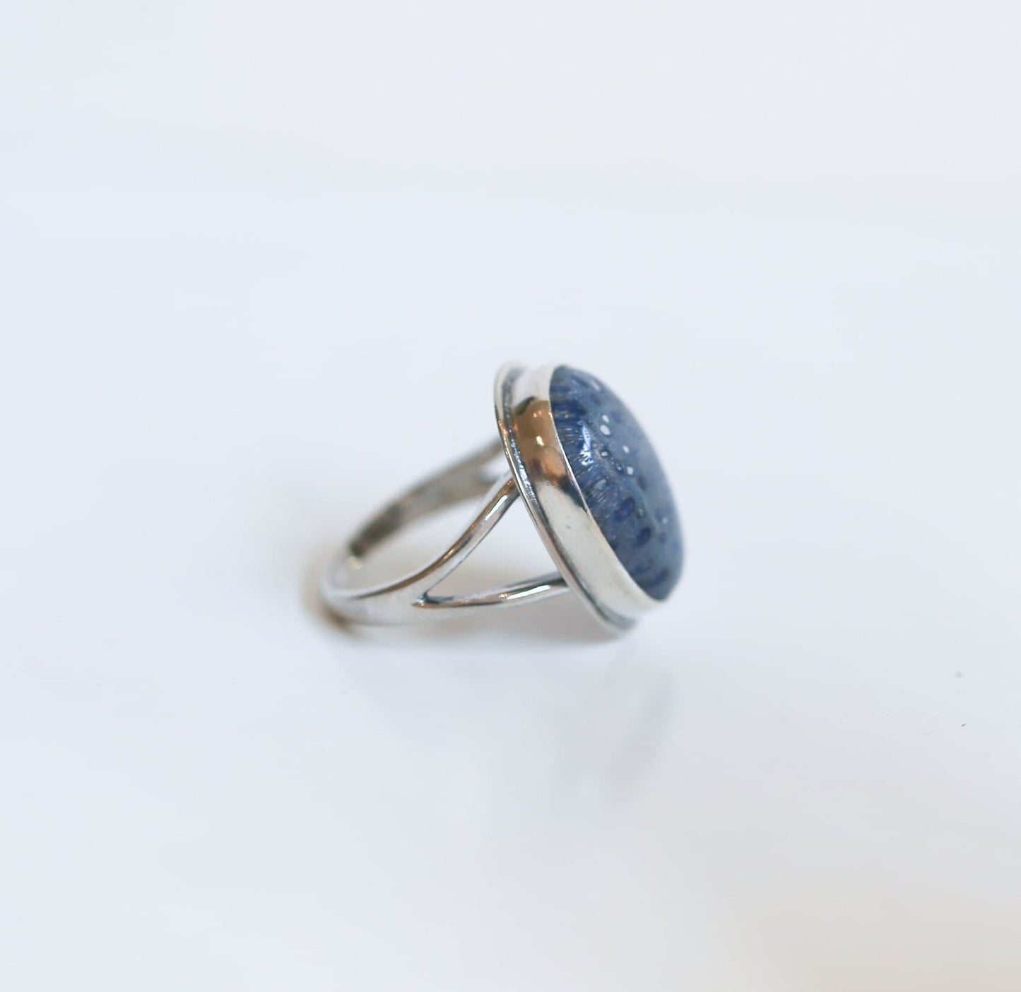 Cornflower Blue Sponge Coral Ring - Sterling Silver Boho Statement