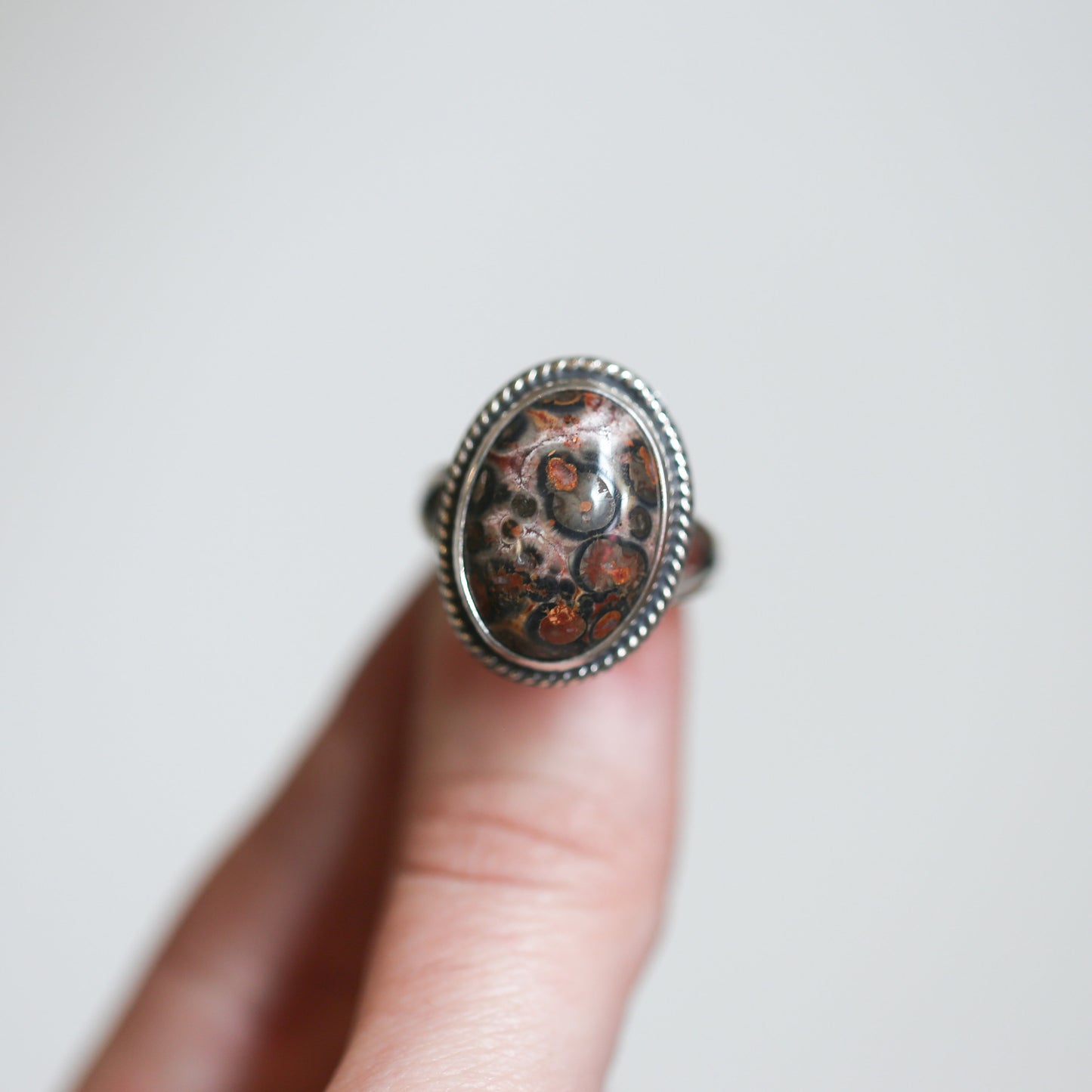 Custom Leopardskin Jasper Sterling Silver Ring – Handmade Boho Statement Ring