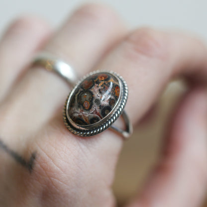 Custom Leopardskin Jasper Sterling Silver Ring – Handmade Boho Statement Ring