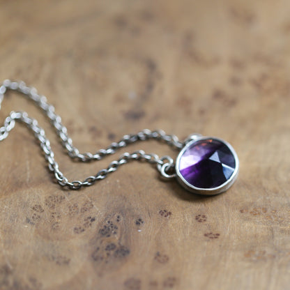 Trapiche Amethyst Sterling Silver Necklace - Rose Cut Purple Pendant