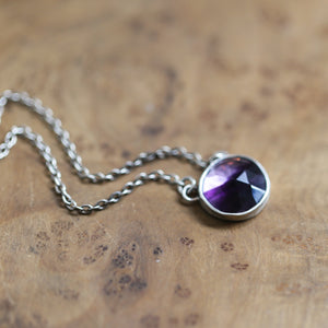 Trapiche Amethyst Sterling Silver Necklace - Rose Cut Purple Pendant