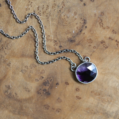 Trapiche Amethyst Sterling Silver Necklace - Rose Cut Purple Pendant