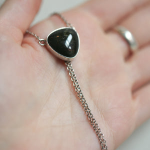 Golden Obsidian Necklace - Obsidian Bolo - Obsidian Lariat - Sterling Silver