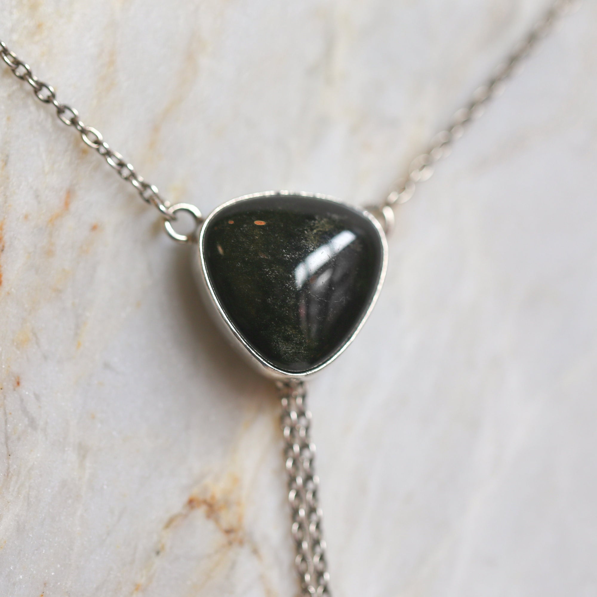 Golden Obsidian Necklace - Obsidian Bolo - Obsidian Lariat - Sterling Silver