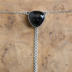 Golden Obsidian Necklace - Obsidian Bolo - Obsidian Lariat - Sterling Silver