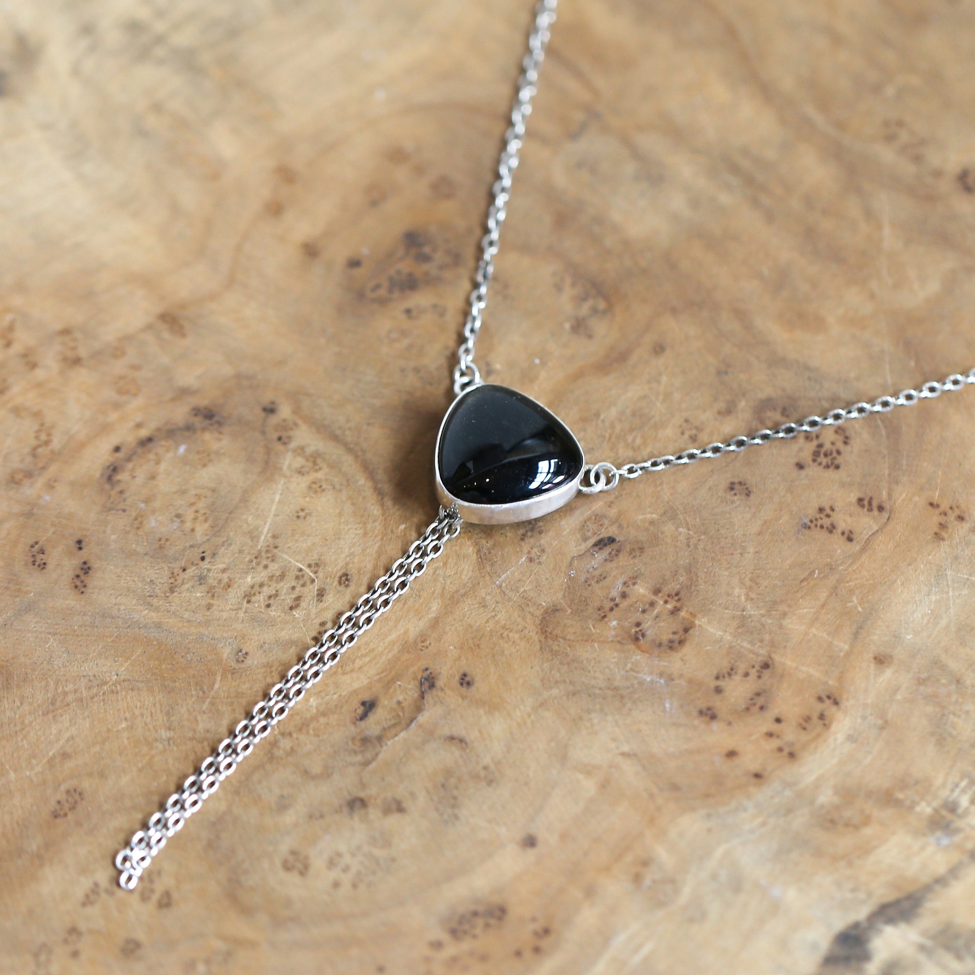 Golden Obsidian Necklace - Obsidian Bolo - Obsidian Lariat - Sterling Silver