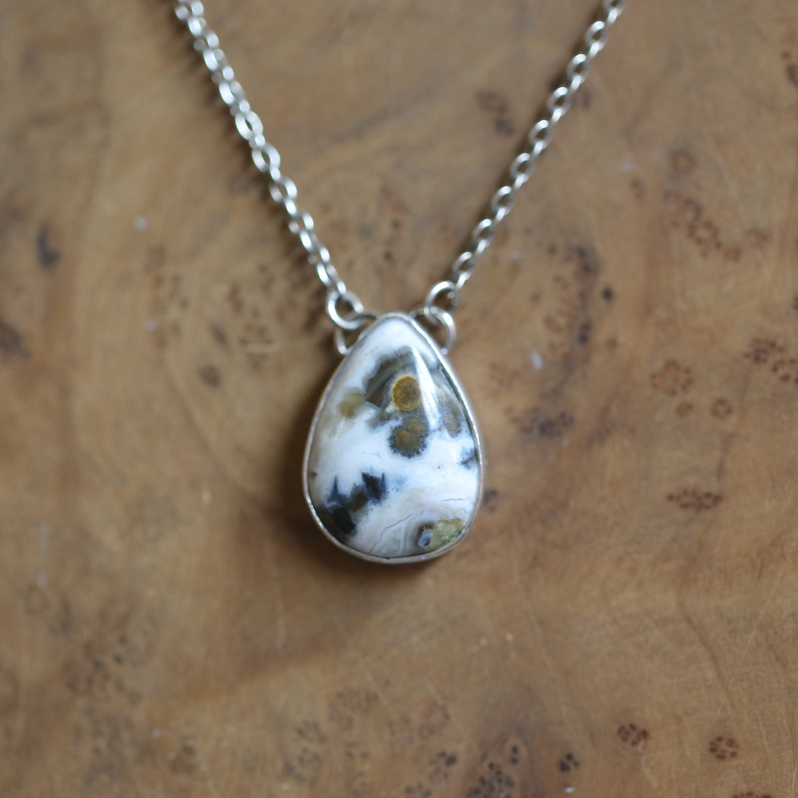 Ocean Jasper Teardrop Necklace - Choose Your Stone - .925 Sterling Silver