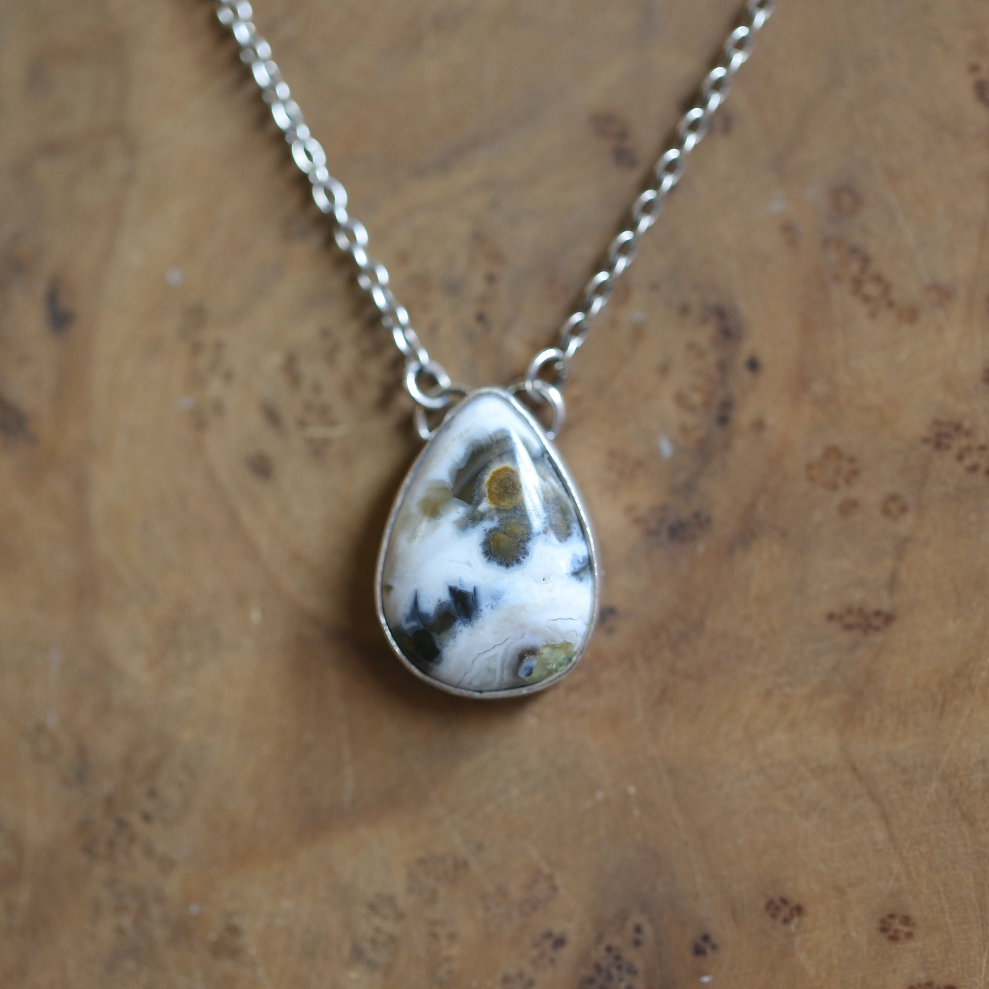 Ocean Jasper Teardrop Necklace - Choose Your Stone - .925 Sterling Silver